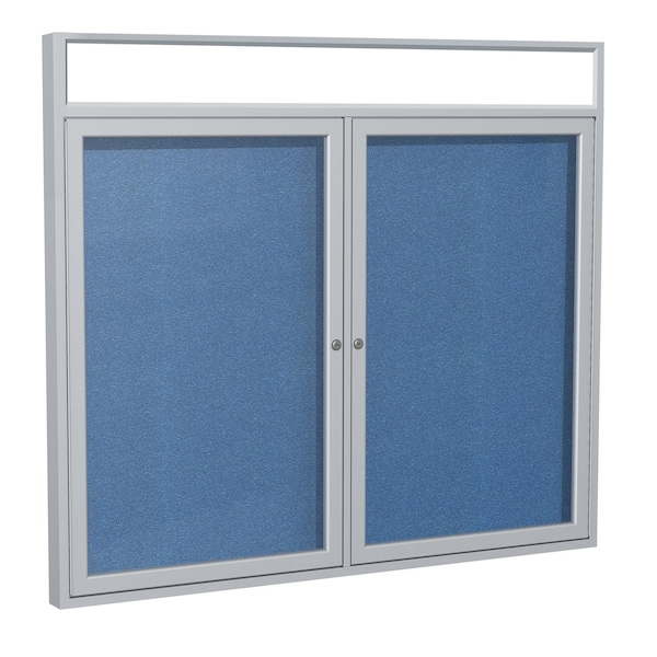 Enclosed Bulletin Board, 2 Door, Vinyl, Hdlnr Frame, 3 ft H x 4 ft W, Ocean